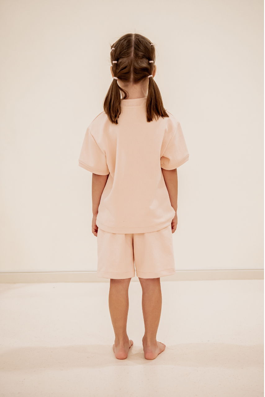 Little Yogi kids yoga uniform — Off White T-shirt and shorts, breathable activewear